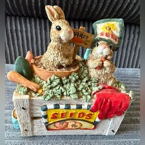 Musical Bunny Garden Rabbit Figurine with Seeds Crate Easter VTG